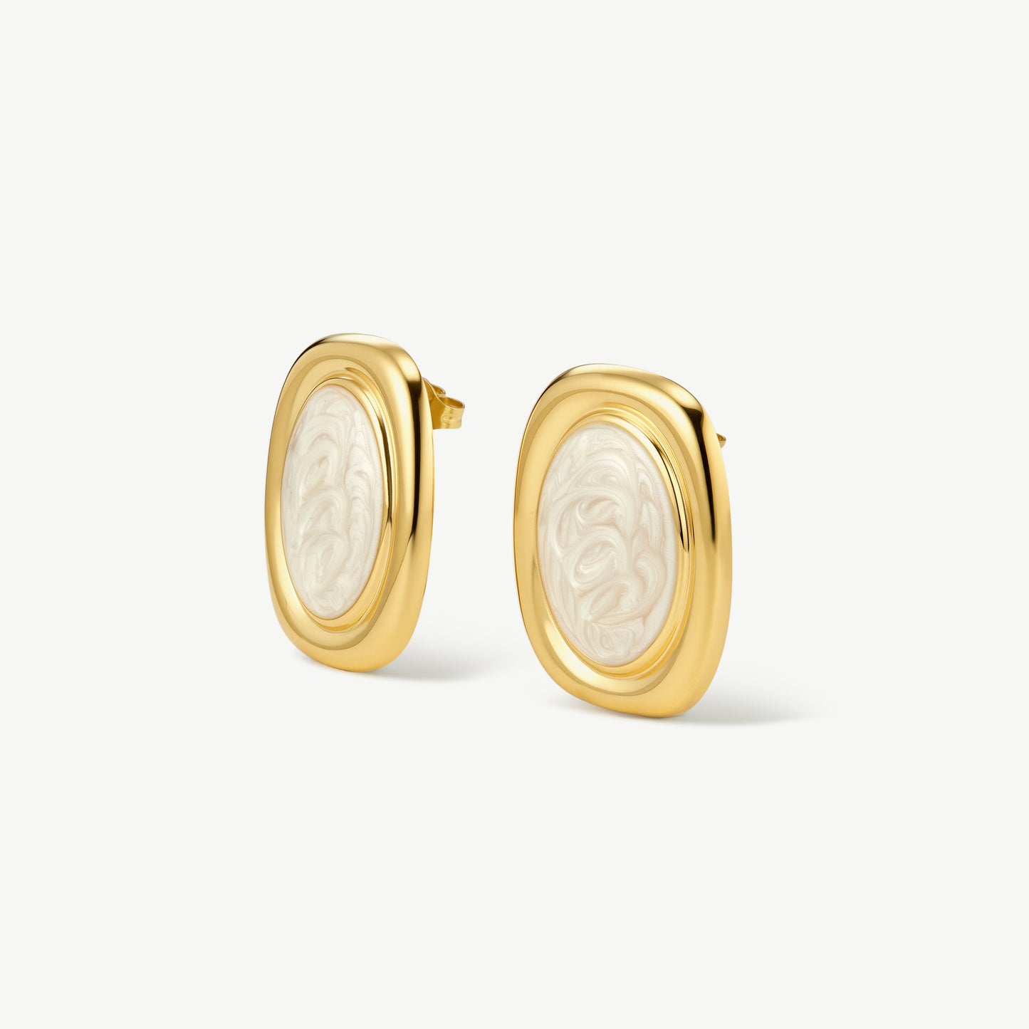 Bold Oval White Statement Earrings