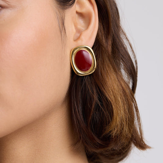 Bold Oval Statement Earrings Red